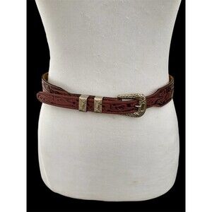 Tooled Leather Western Cowgirl Festival Jean Belt Mauve Pink Lavender Sz 30”